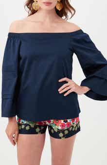 Trina Turk Wavey Organic Cotton Off the Shoulder Top