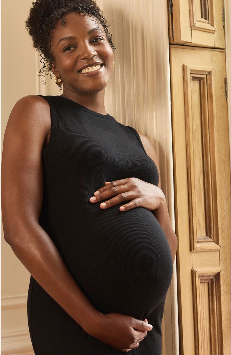 MOTHERHOOD MATERNITY Crew Neck Rib Knit Sleeveless Midi Dress, Alternate, color, Black