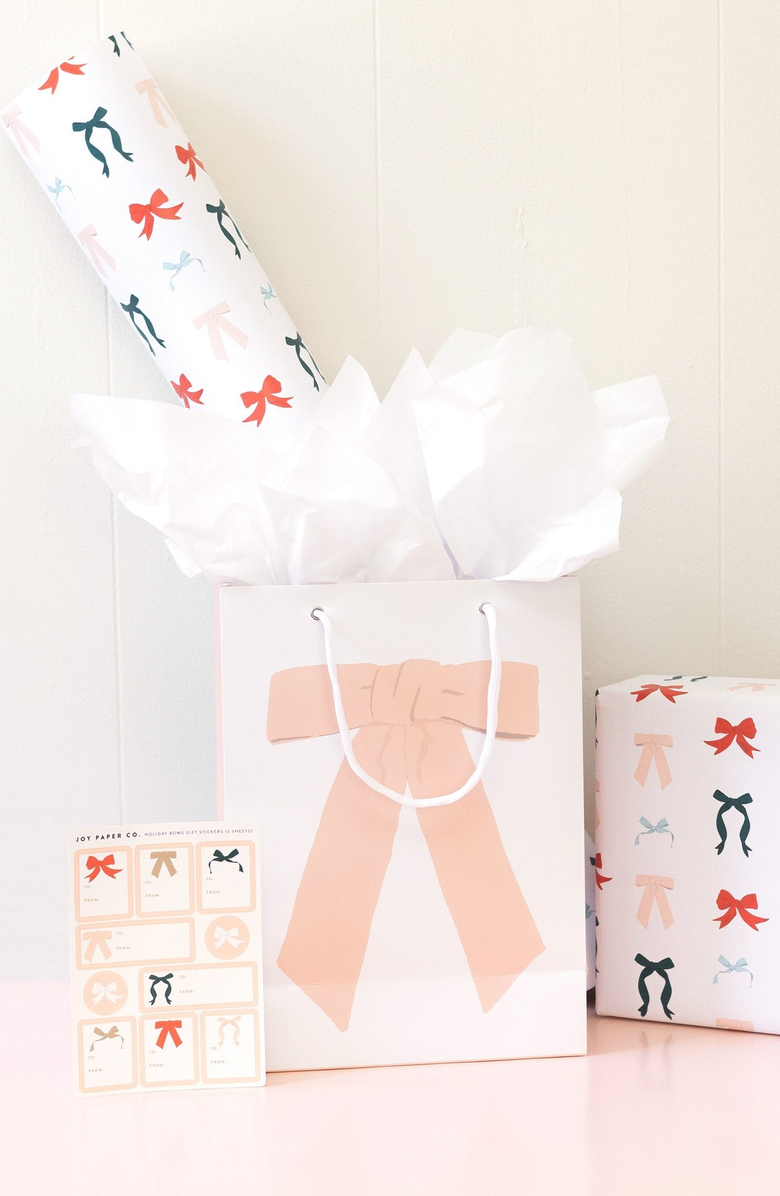 Joy Paper Co. Holiday Bows Gift Sticker Sheets, Alternate, color, Orange / Tan / Green