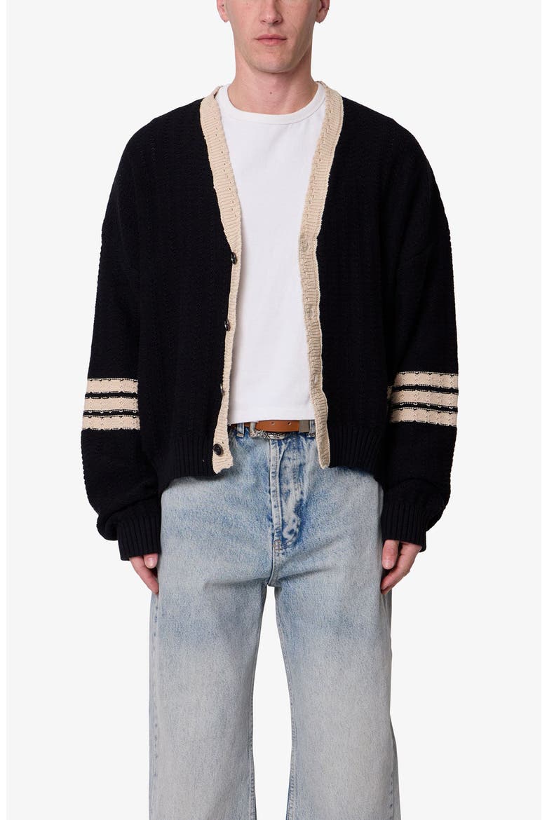 Collegiate Stripe Button-Up Cardigan, Main, color, BLACK/ BROWN