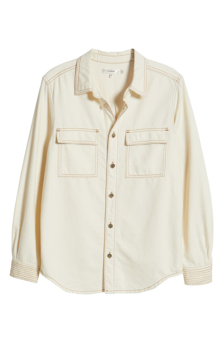 FRAME Trapunto Oversize Cotton Blend Denim Button-Up Shirt, Alternate, color, Vanilla Bean