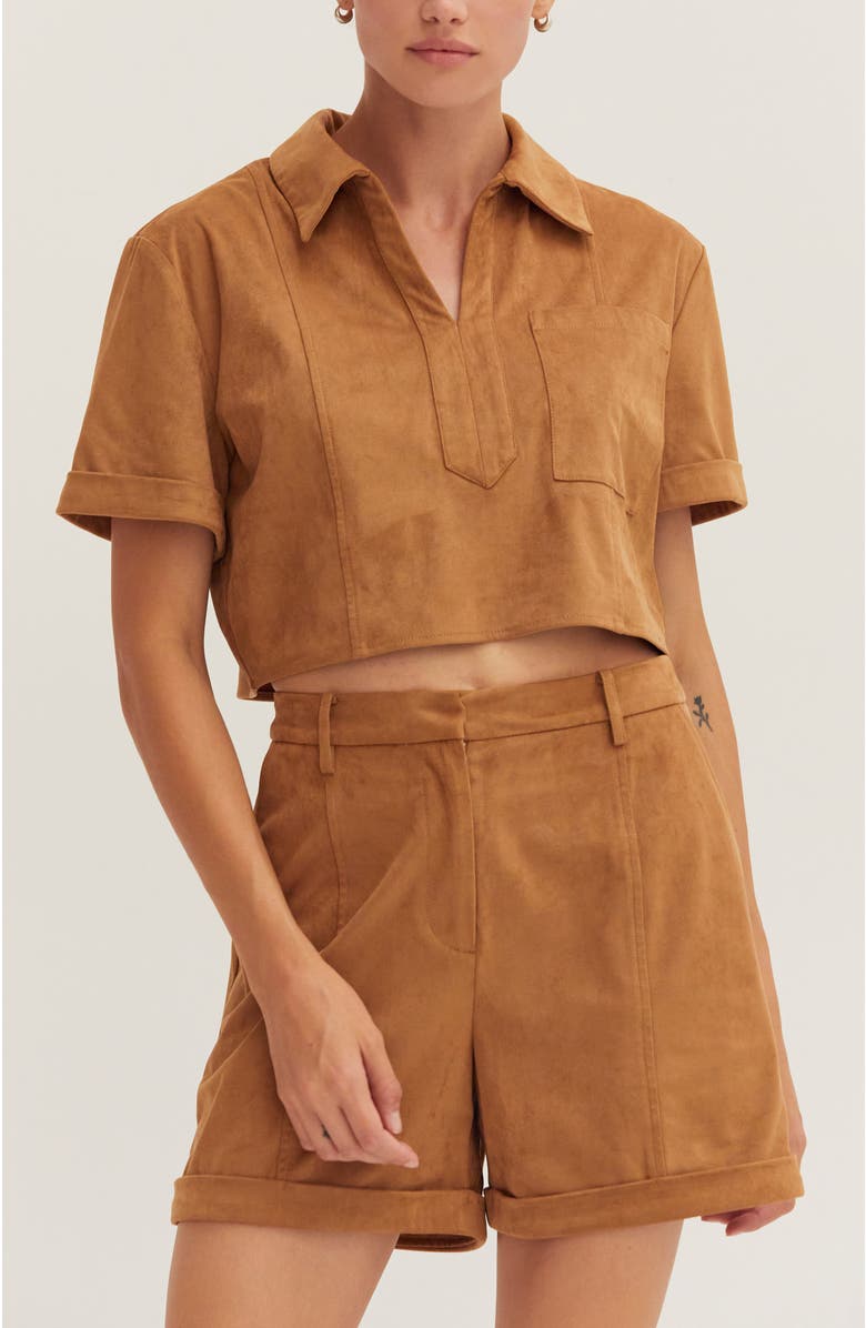 CRESCENT Suede Cropped Shirt, Alternate, color, Camel