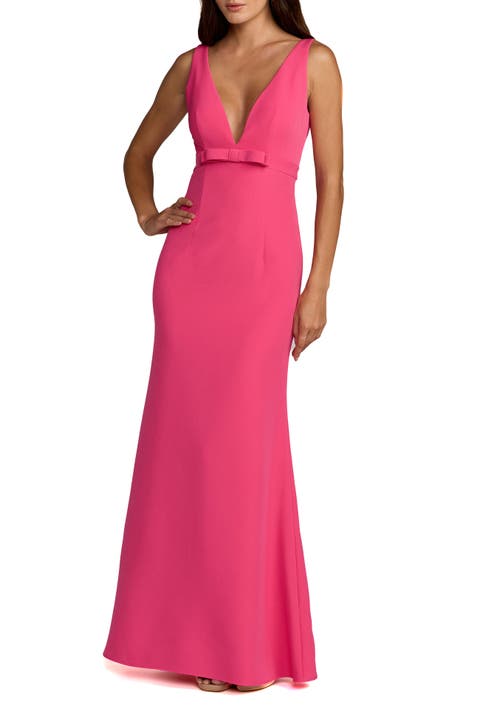 Sleeveless V Neck Mermaid Gown With Bow
