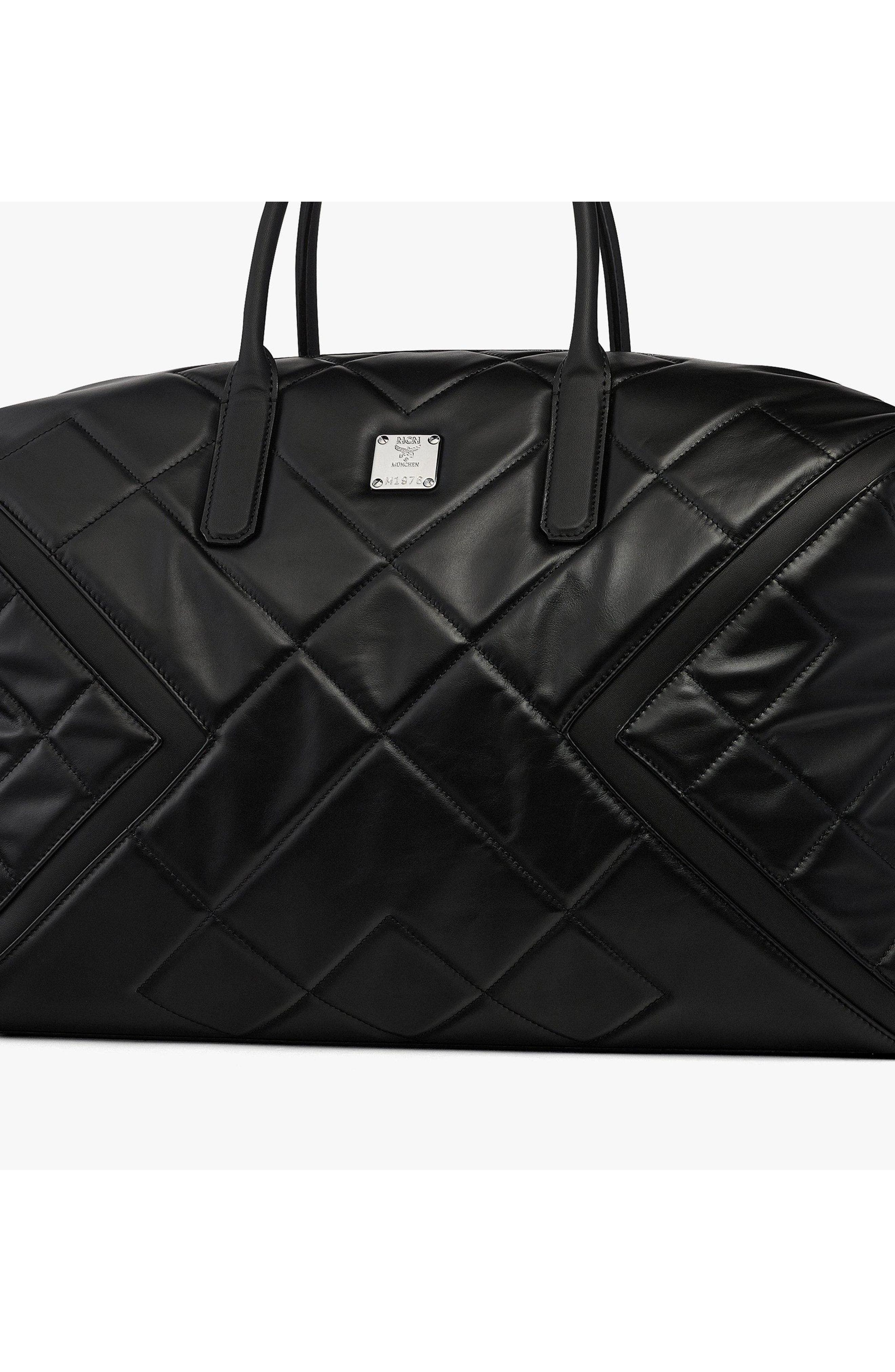 X-Large Ottomar Weekender in Diamond Quilted Leather, Alternate, color, Black