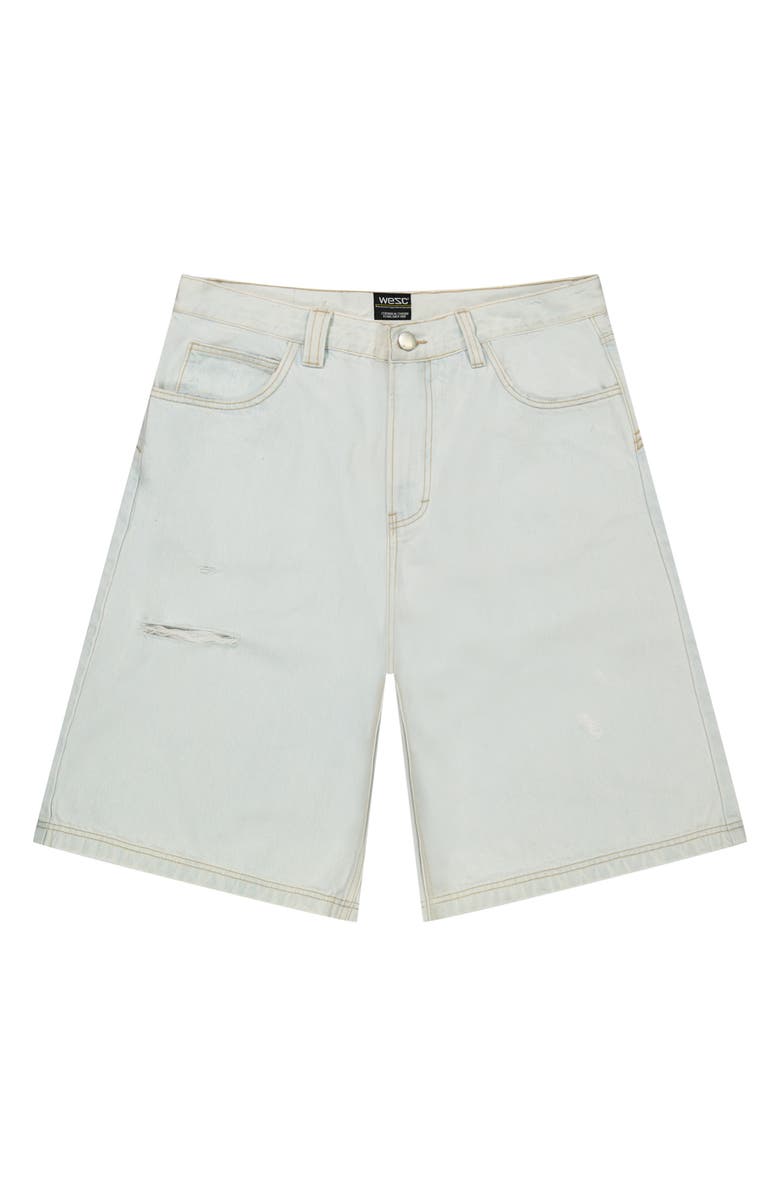 WeSC Distressed Denim Jorts, Main, color, Bleached Denim
