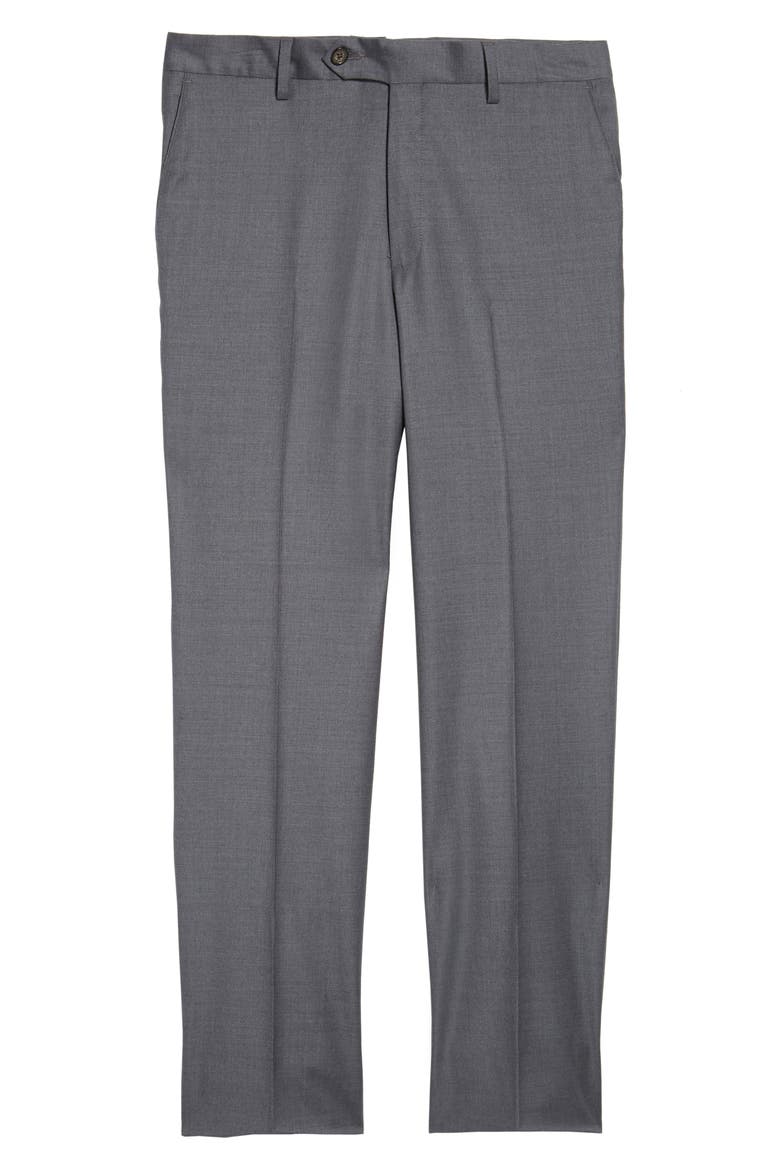 Flat Front Modern Fit Gabardine Stretch Wool Trousers, Alternate, color, MEDIUM GREY