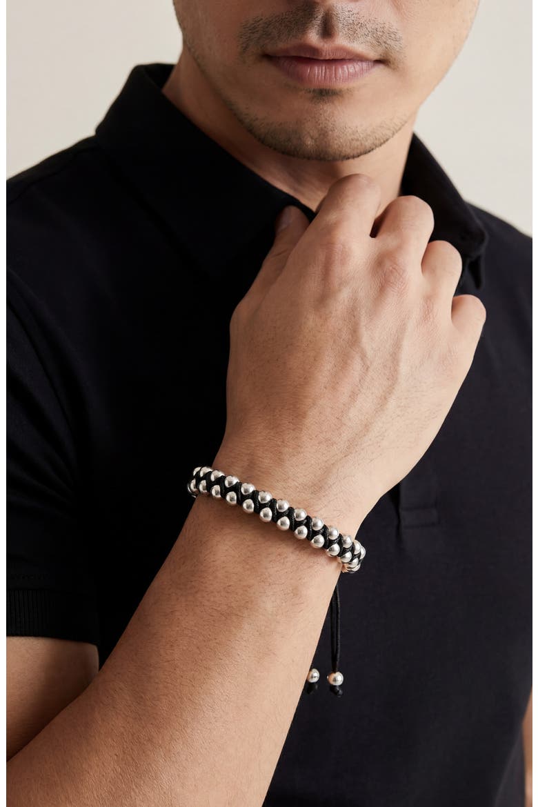 Men's Double Row Beaded Bracelet, Alternate, color, BLACK