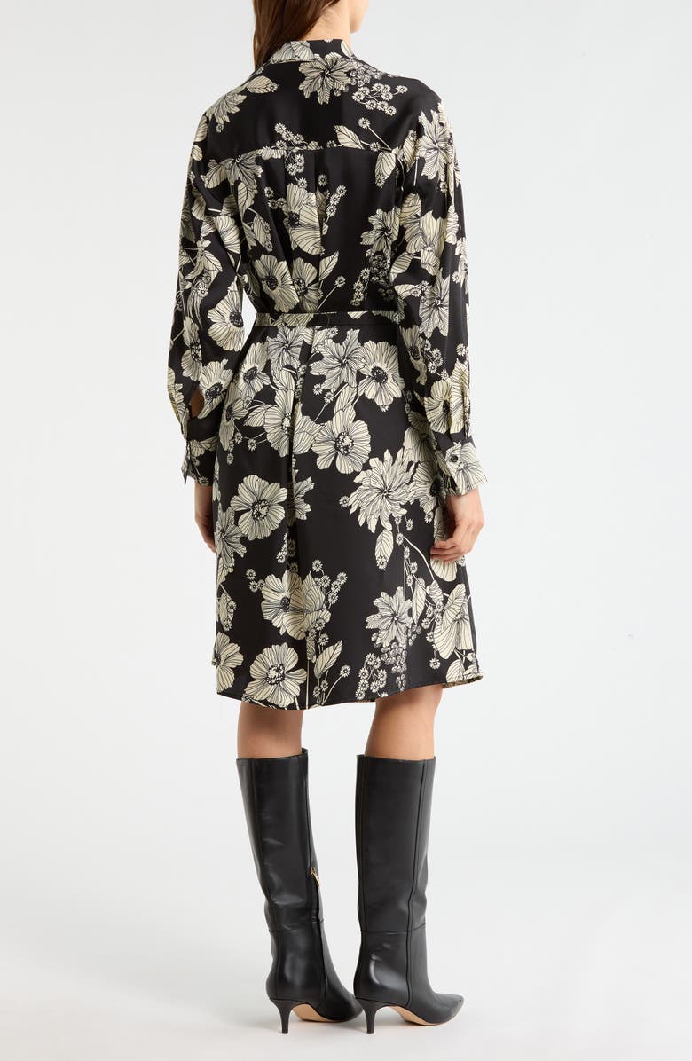 MELLODAY Floral Tie Belt Long Sleeve Dress, Alternate, color, Black Flower Multi