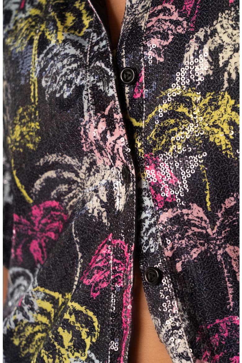 Neon Palmery Salome Sequin Reversible Relaxed Fit Cover-Up Shirt, Alternate, color, BLACK