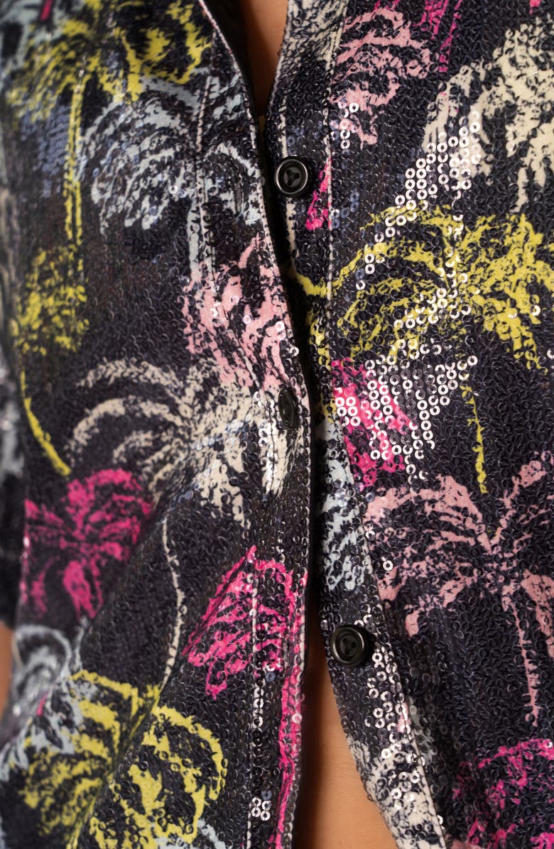 Maaji Neon Palmery Salome Sequin Reversible Relaxed Fit Cover-Up Shirt, Alternate, color, 