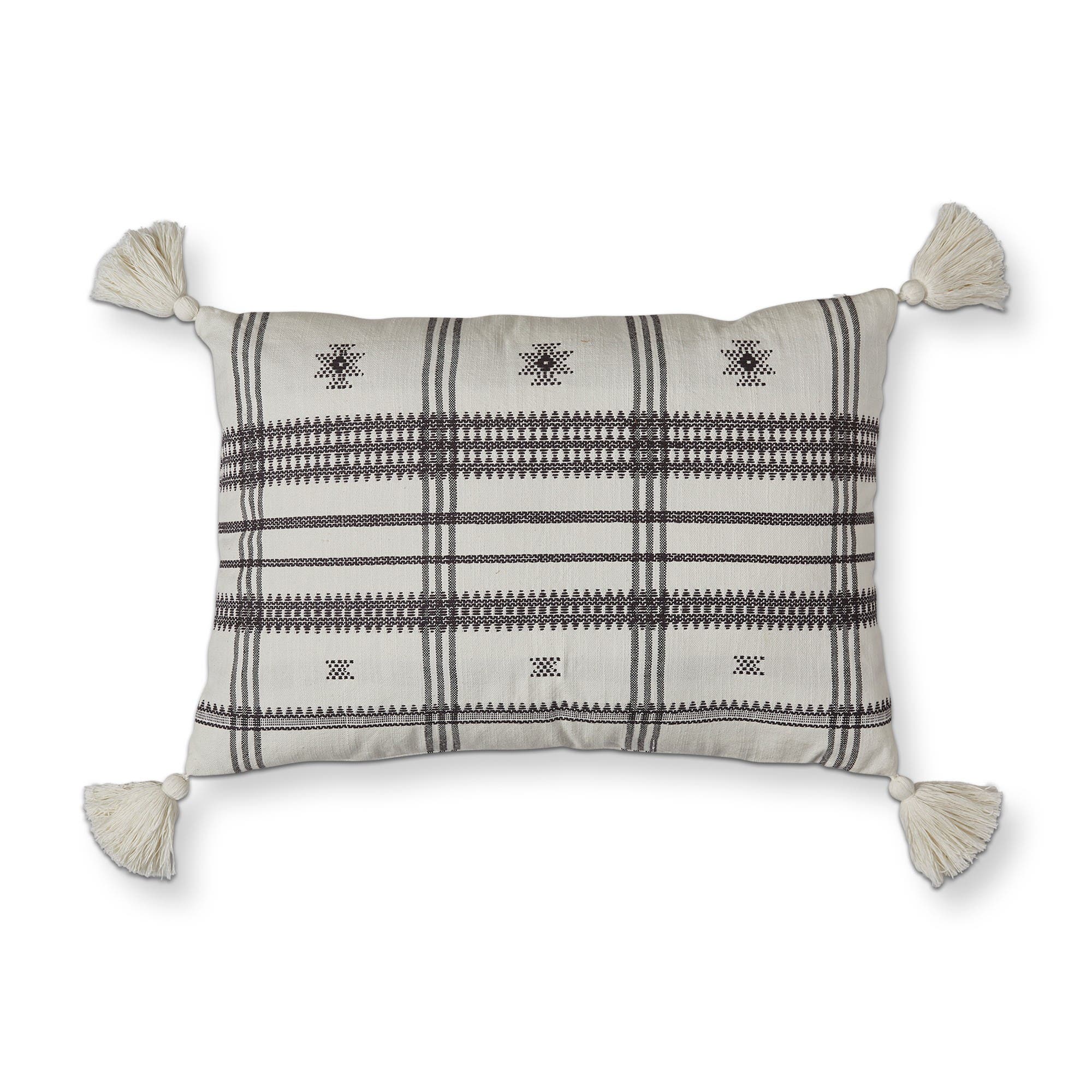 Tag White Peak Yarn Dyed Cotton Lumbar Decorative Pillow In Gray