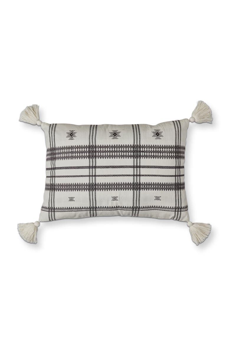 White Peak Yarn Dyed Cotton Lumbar Decorative Pillow, Main, color, Beige
