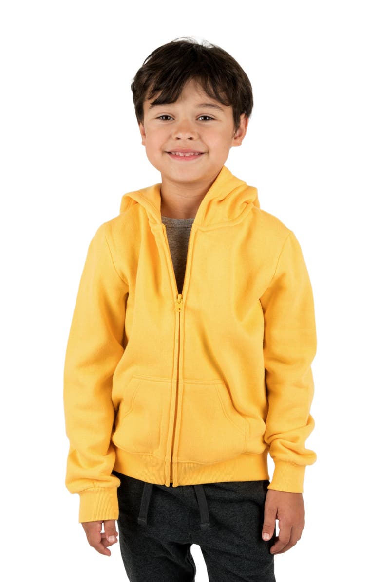 Leveret Kids Zip-Up Sweatshirt Hoodie, Cotton Blend, Solid Colors, Main, color, Yellow