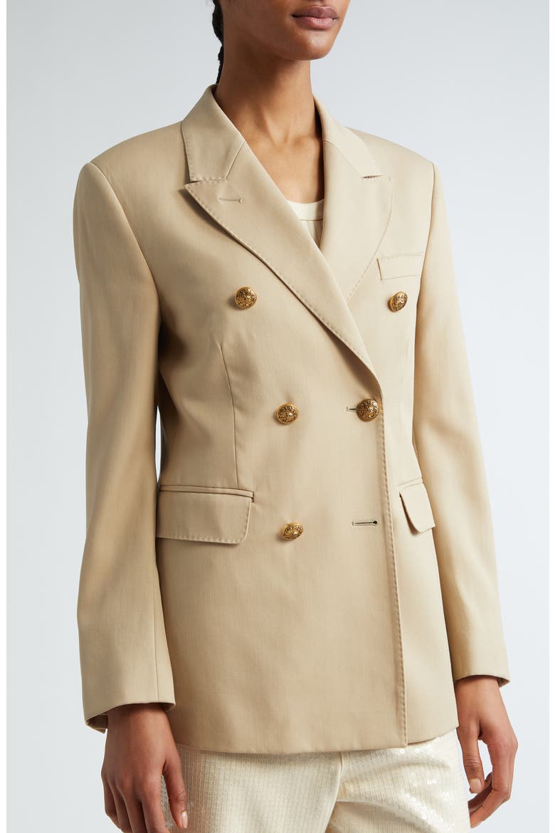 Double Breasted Virgin Wool Blazer, Alternate, color, SAND