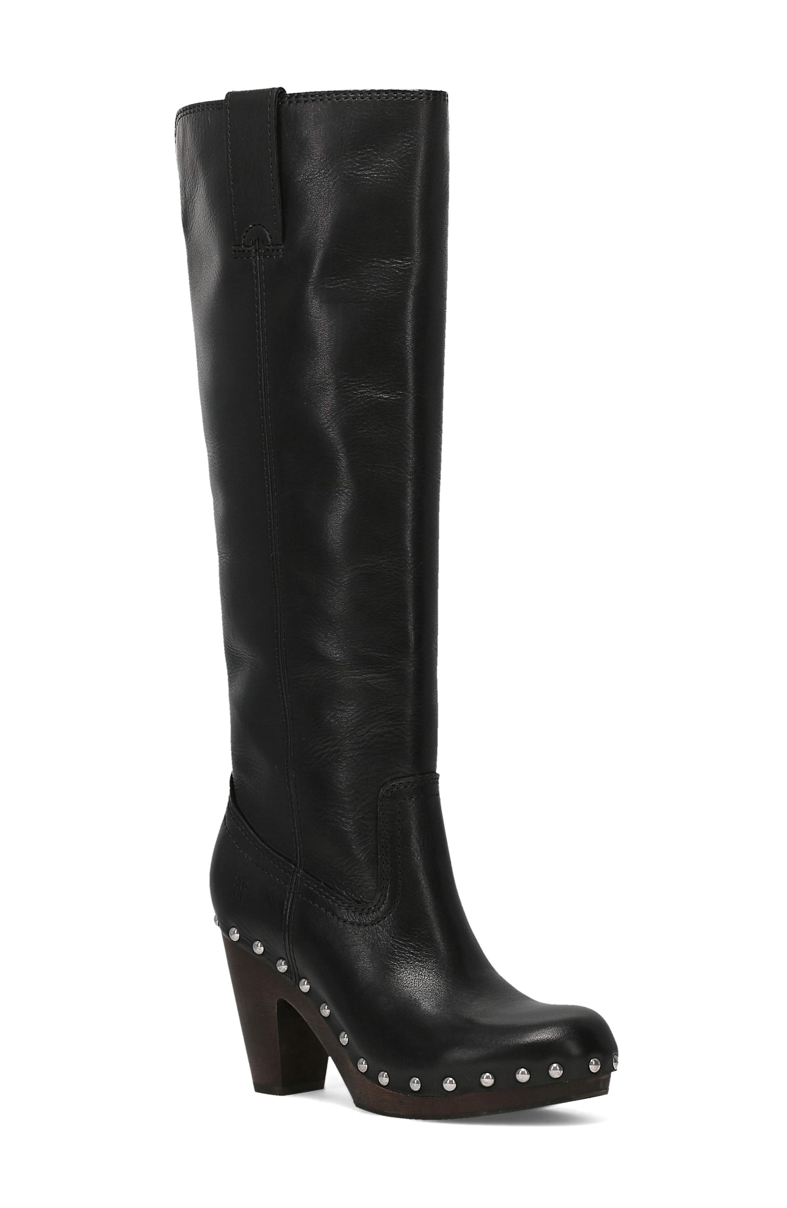 Cindy Pull On Leather Boot, Main, color, BLACK