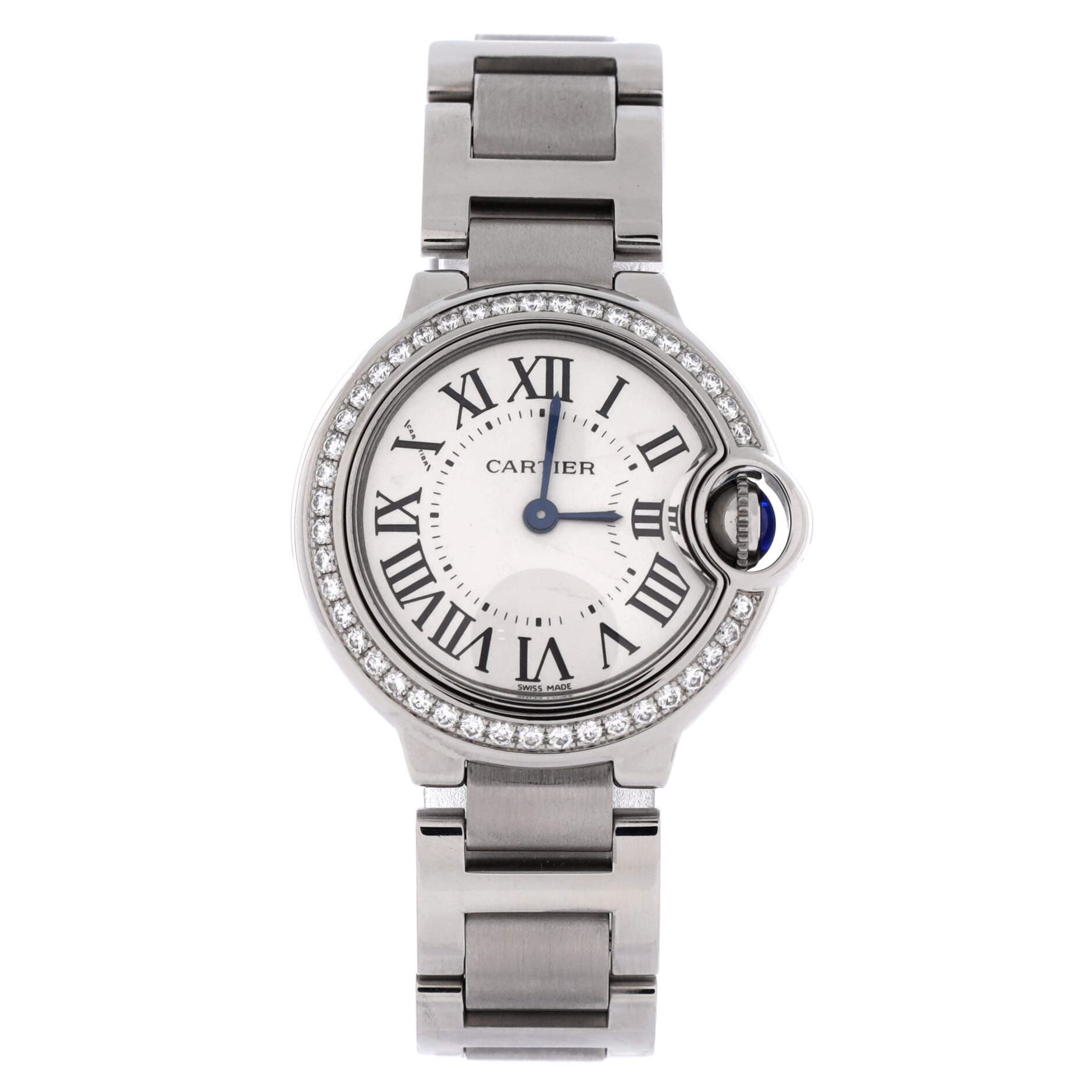 Ballon Bleu de Cartier Quartz Watch Stainless Steel with Diamond Bezel 28, Main, color, Metallic Silver