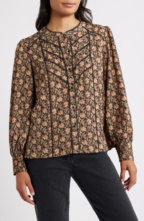 Bobeau Lace Edge Shirt in Green/Rust Paisley 