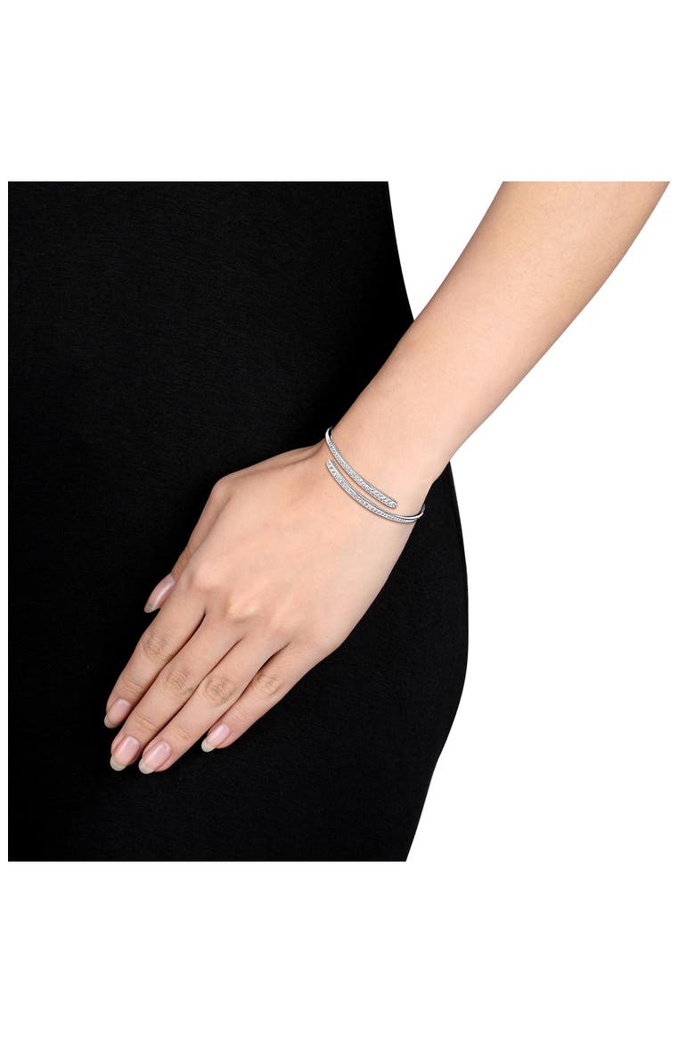 Lab Created White Sapphire Bypass Bangle, Alternate, color, SILVER