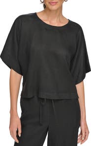 DKNY Drop Shoulder Boxy Linen Top | Nordstrom