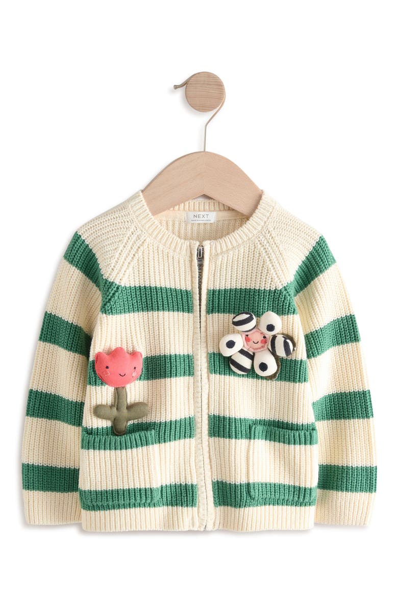 Kids' Tulip Appliqué Zip Sweater, Main, color, CREAM/GREEN