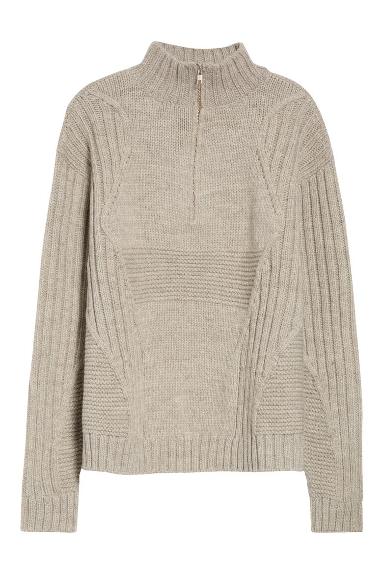 3-Knit Structure Wool Quarter Zip Sweater, Alternate, color, HEATHERED OATMEAL