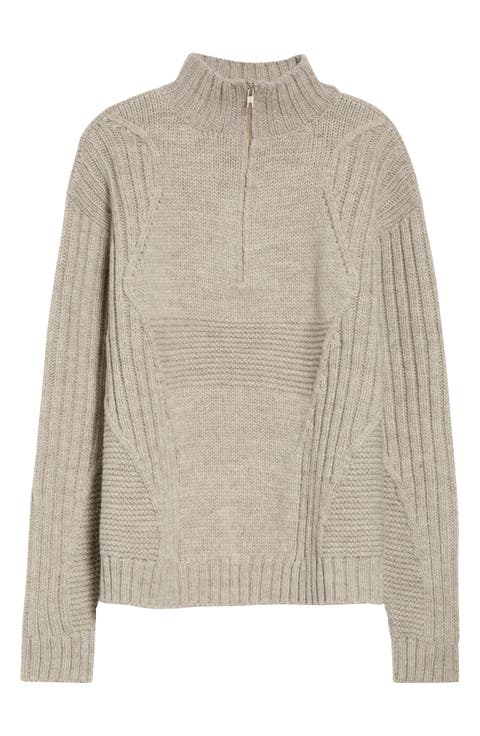 3-Knit Structure Wool Quarter Zip Sweater