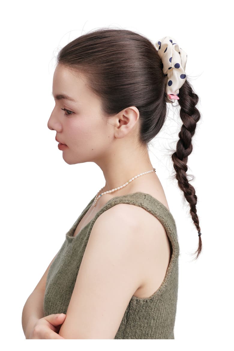 Petit Dot Silk Scrunchie, Alternate, color, White