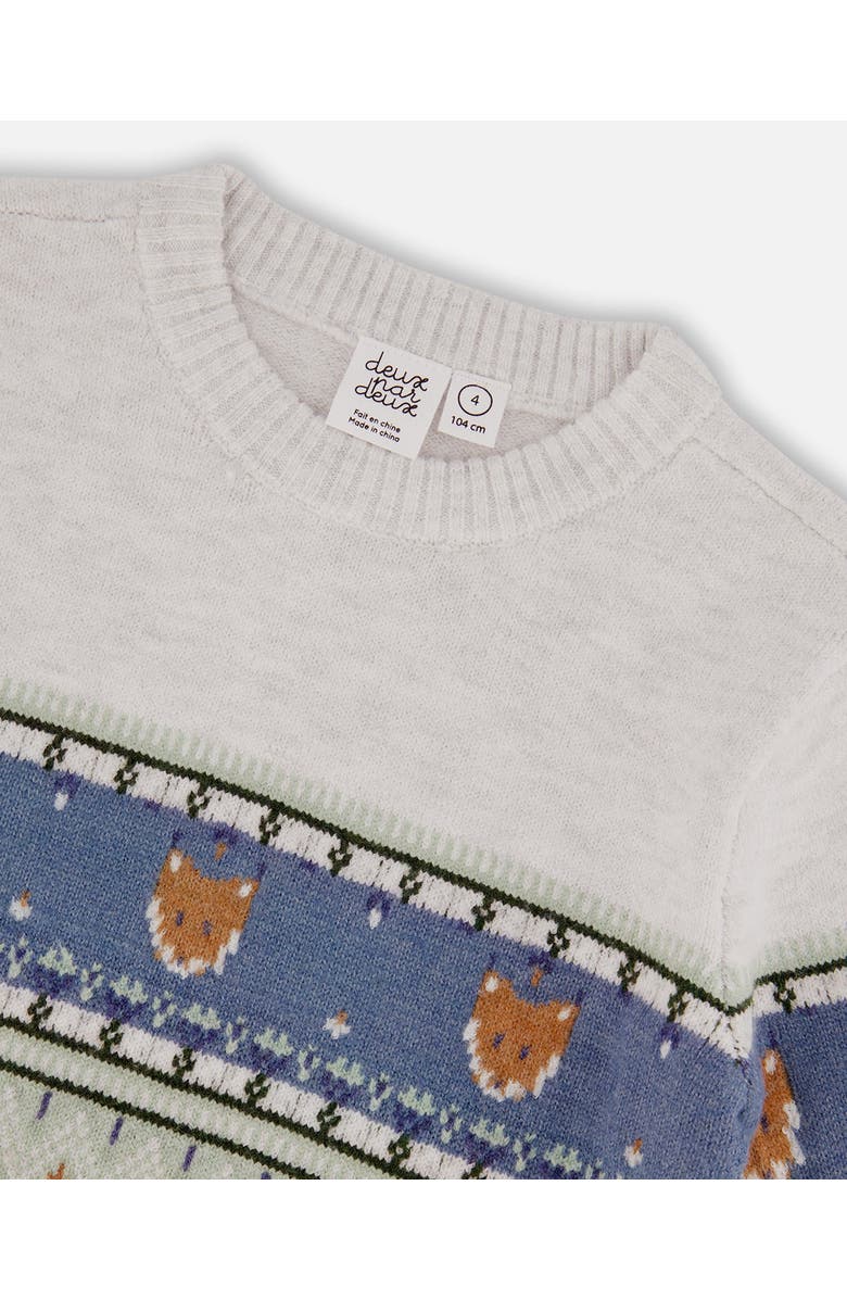 Deux par Deux Little Boy's Jacquard Sweater With Fox Beige, Blue And Green, Alternate, color, 