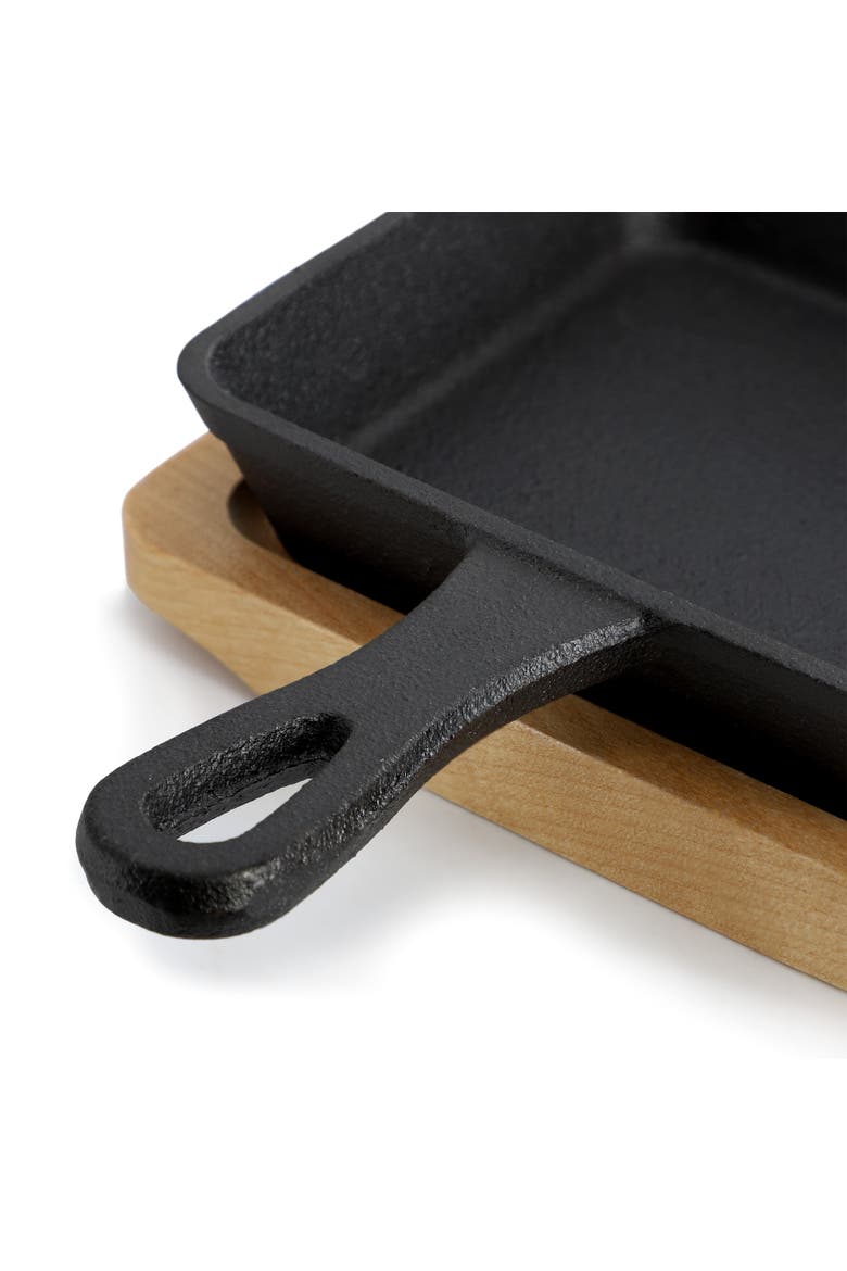 Mini Cast Iron Square Pan with Wood Tray, Alternate, color, Black