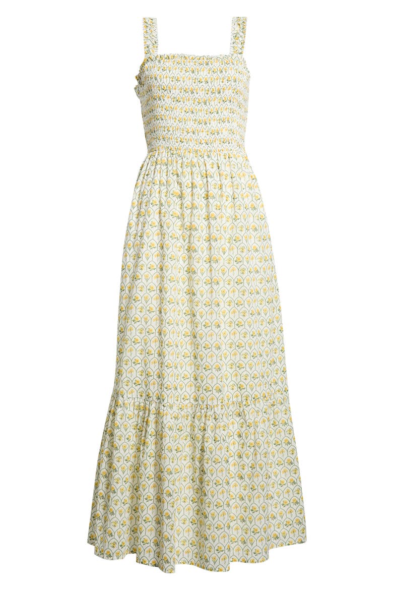 Vemmy Abstract Tayla Smocked Maxi Dress, Alternate, color, WHITE-YELLOW