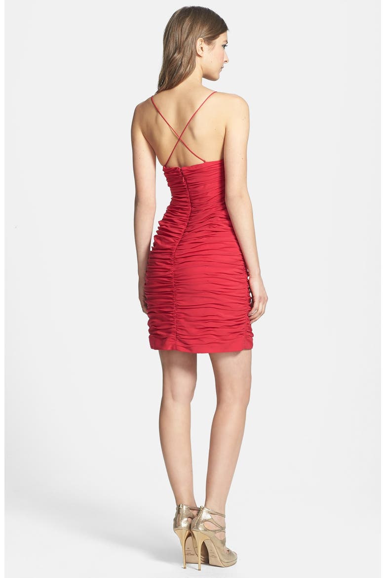 Cross Strap Ruched Body-Con Chiffon Dress, Alternate, color, RASPBERRY
