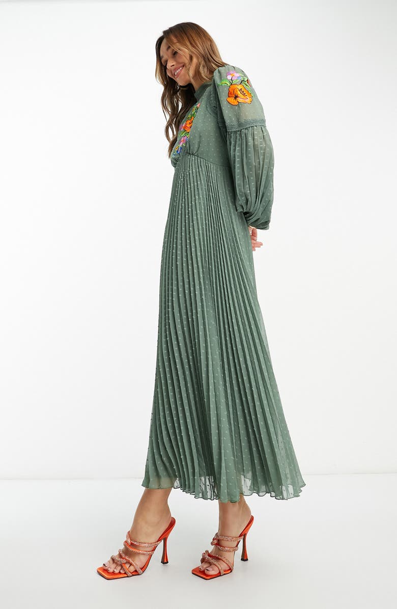 ASOS DESIGN Floral Embroidered Long Sleeve Chiffon Midi Dress, Alternate, color, 