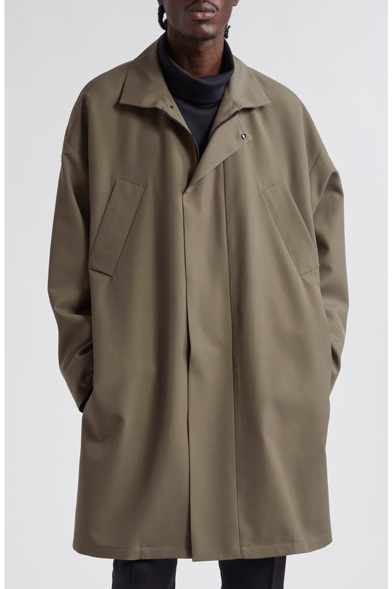 Virgin Wool Crepe Three-Quarter Length Trench Coat, Main, color, 206 - WOOD