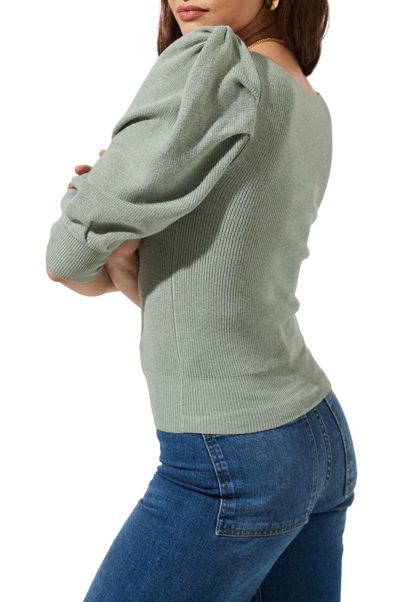 Puff Sleeve V-Neck Sweater, Alternate, color, SAGE