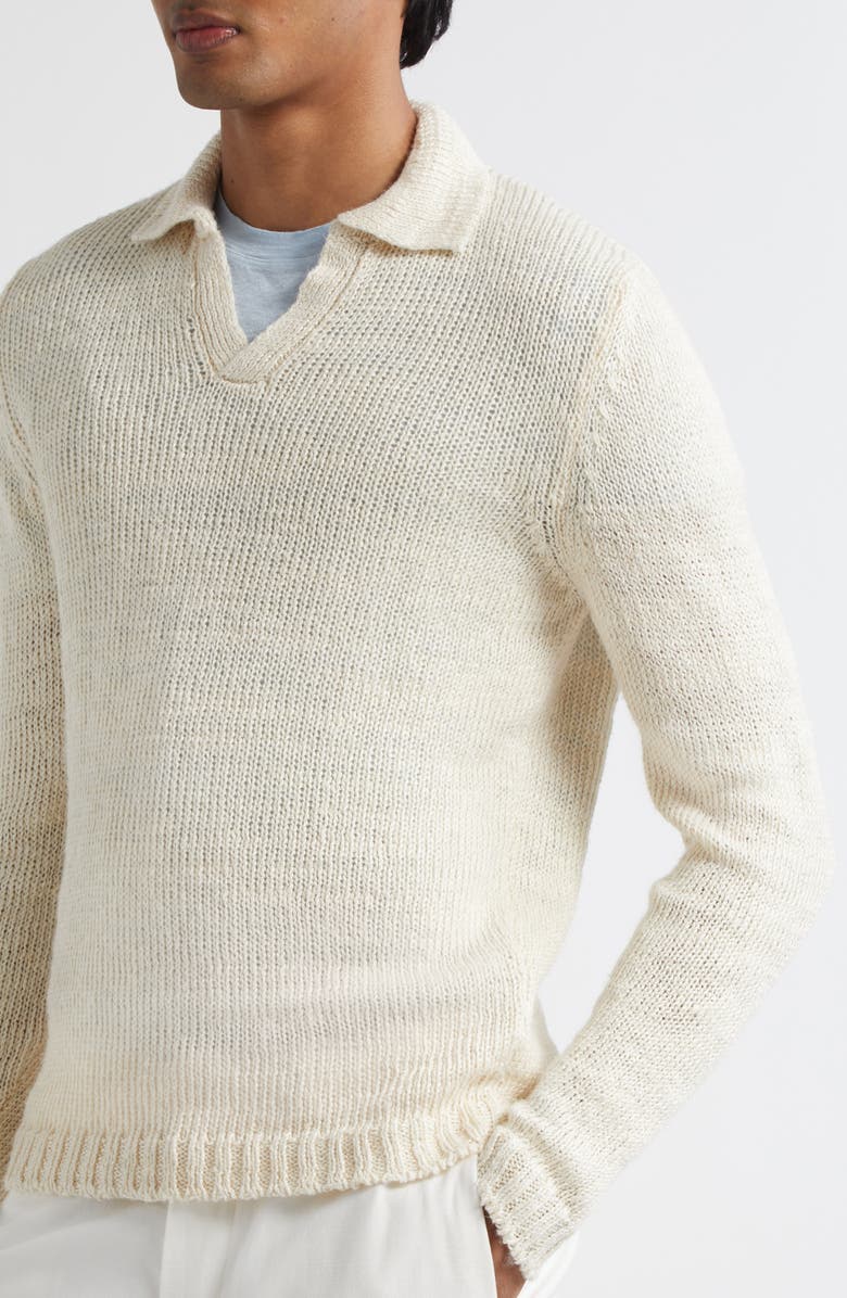 Thom Sweeney Skipper Wide Gauge Linen Blend Polo Sweater, Alternate, color, Off White