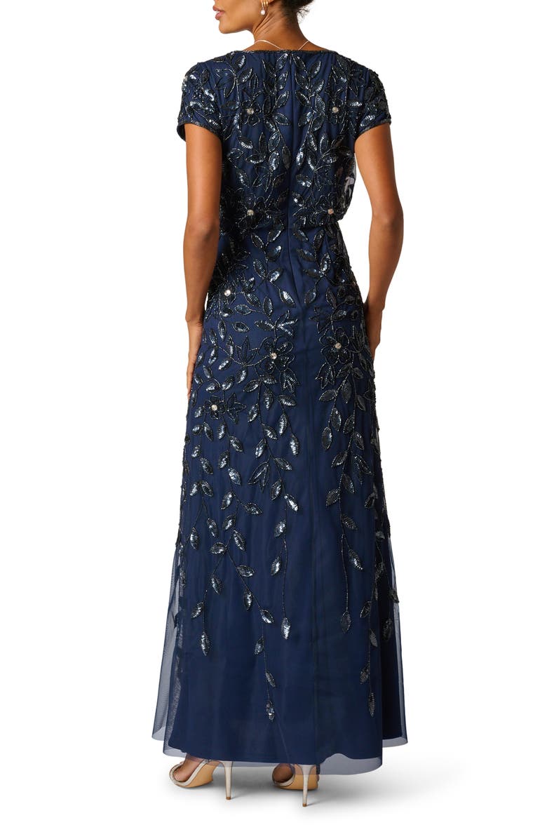 Adrianna Papell Beaded Mesh Gown, Alternate, color, Light Navy