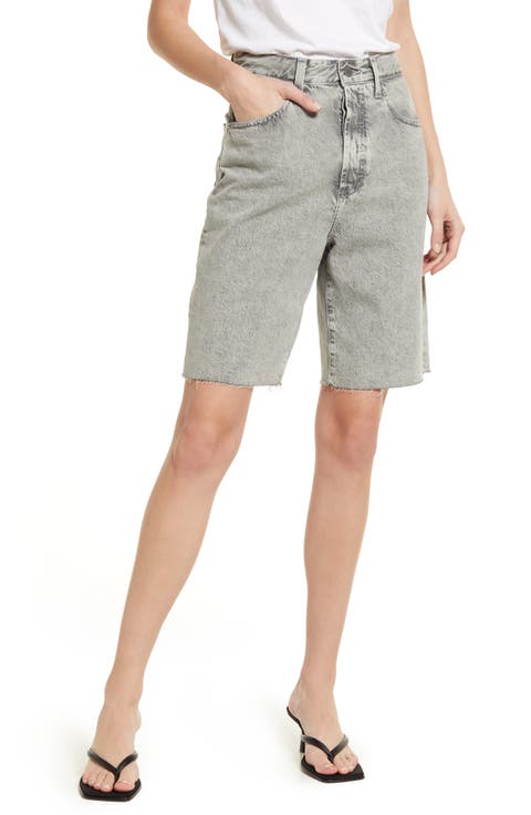 Kerah Relaxed Raw Hem Denim Bermuda Shorts (Chalkboard)