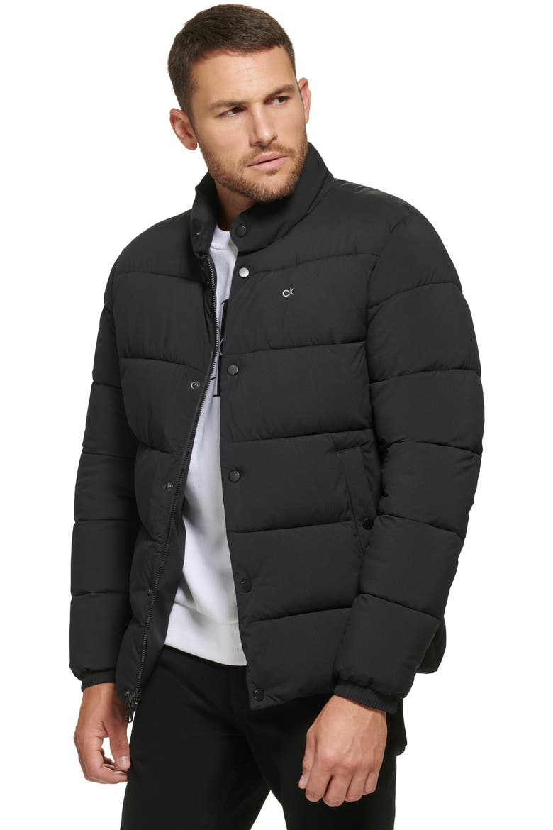 Snap Front Puffer Jacket, Alternate, color, EBONY
