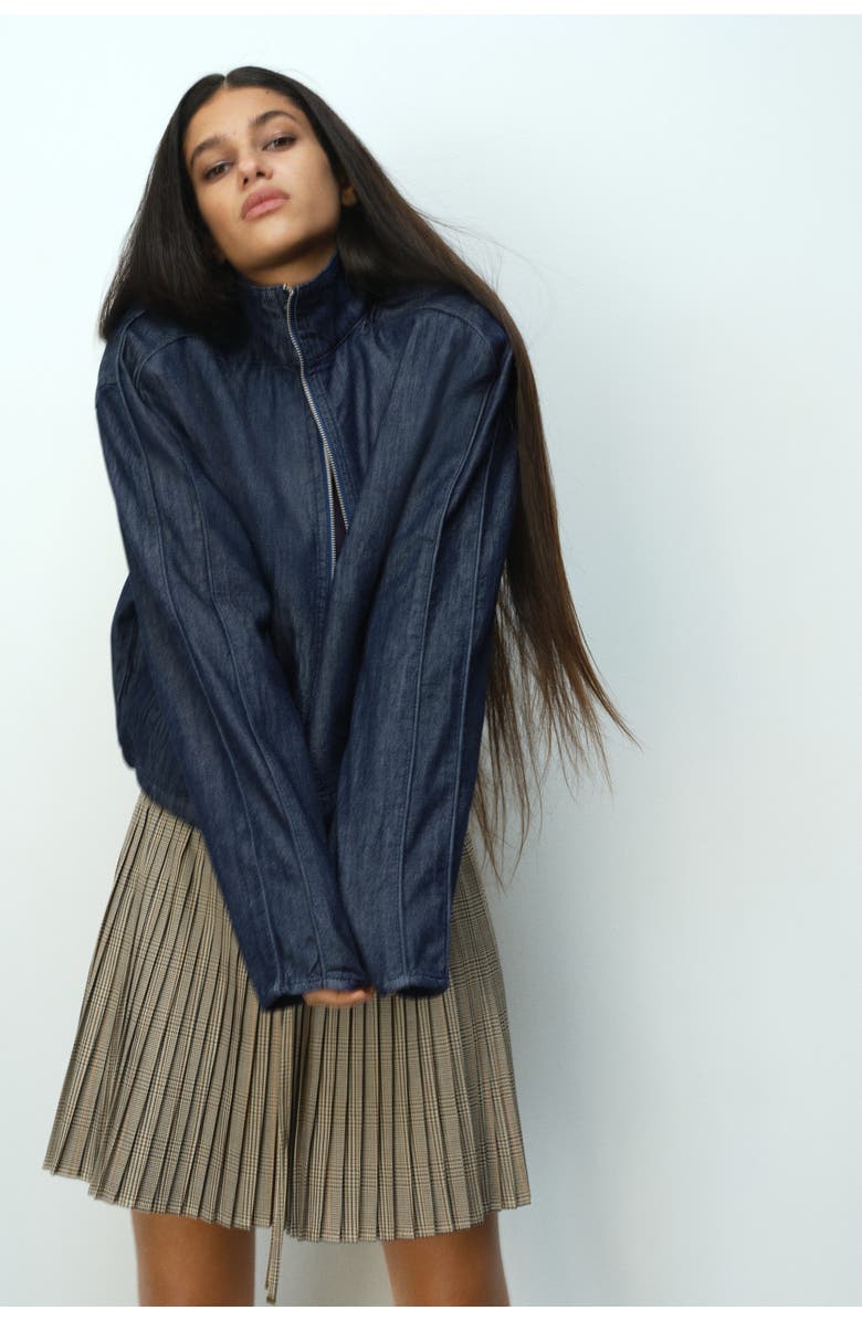 H&M Sporty Denim Jacket, Alternate, color, Dark Denim Blue