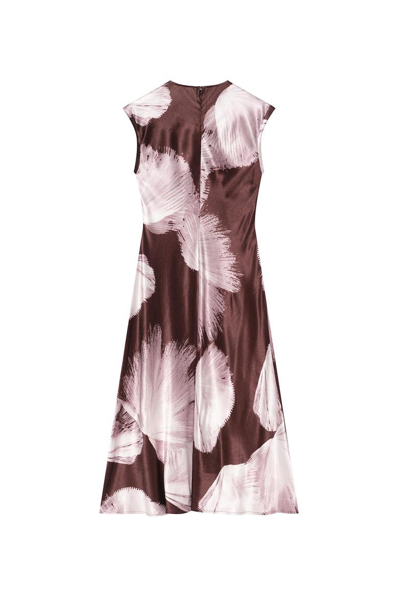 Satin Abstract Print Midi Dress, Alternate, color, Brown
