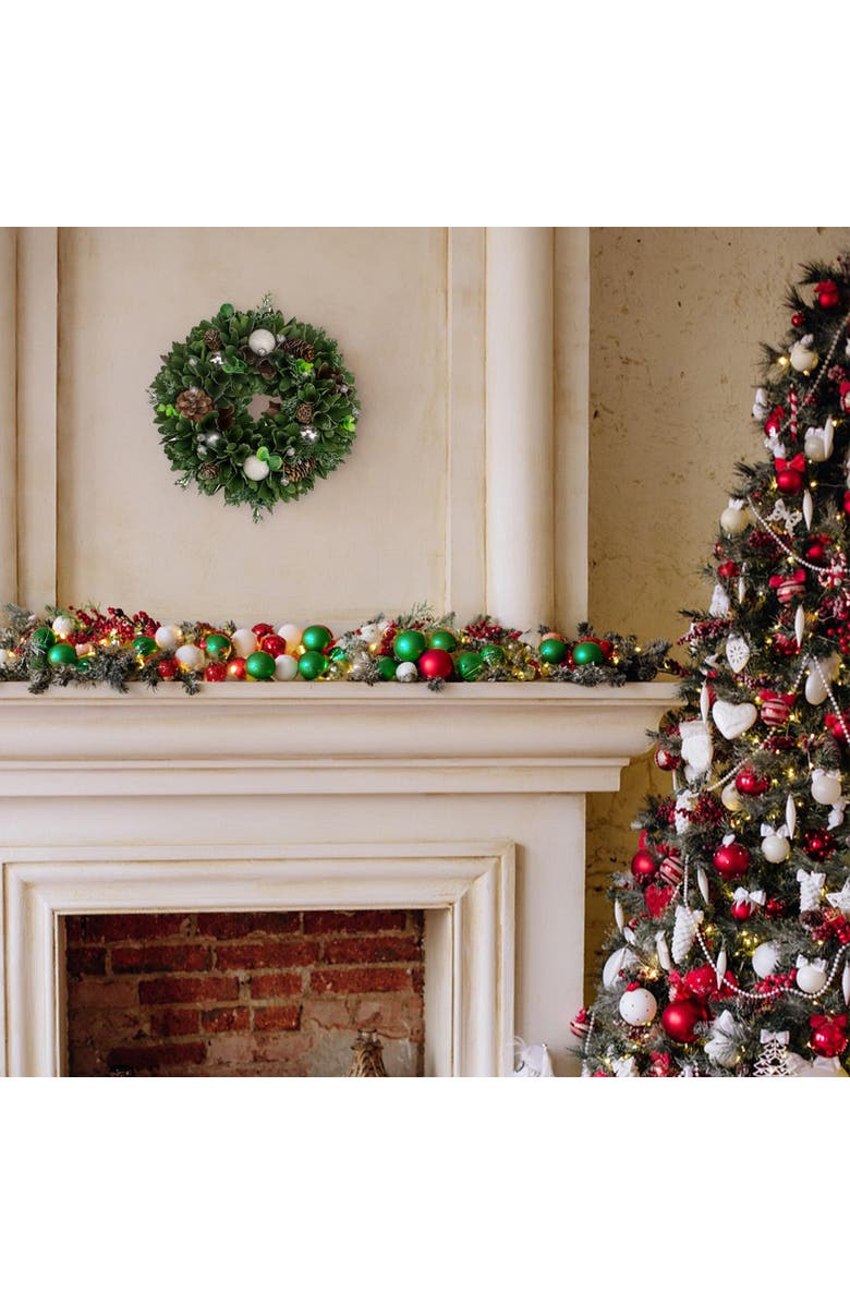 Northlight Artificial Christmas Wreath With Pine Cones and Ornaments - 14" Unlit, Alternate, color, White