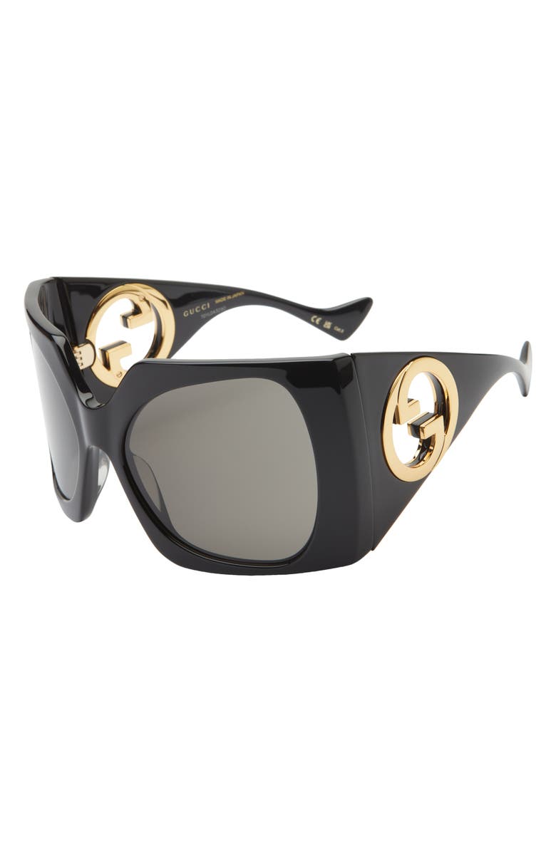 Gucci 64mm Shield Sunglasses, Alternate, color, Black Black Grey
