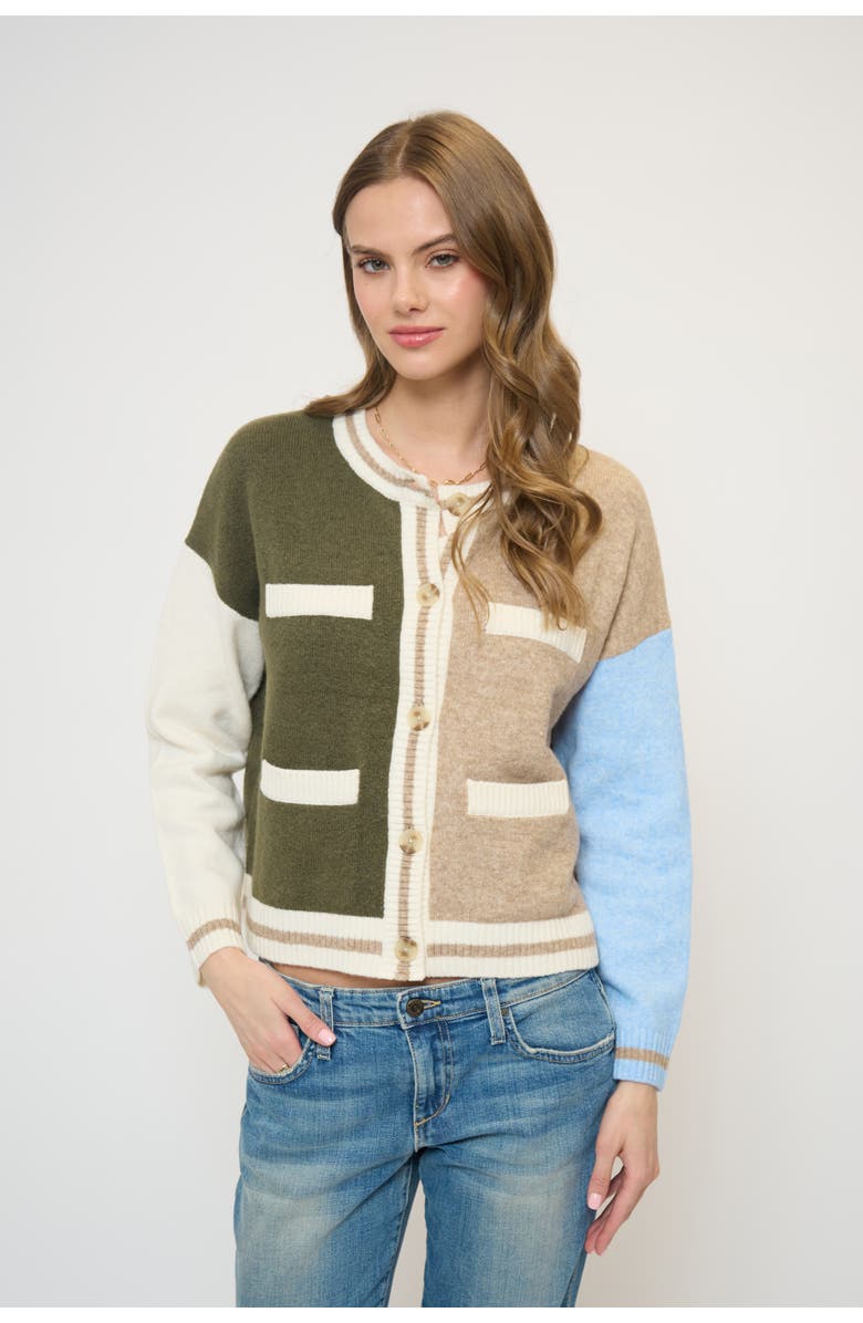 Central Park West Wyatt Robbie Blocked Cardi, Main, color, Multi