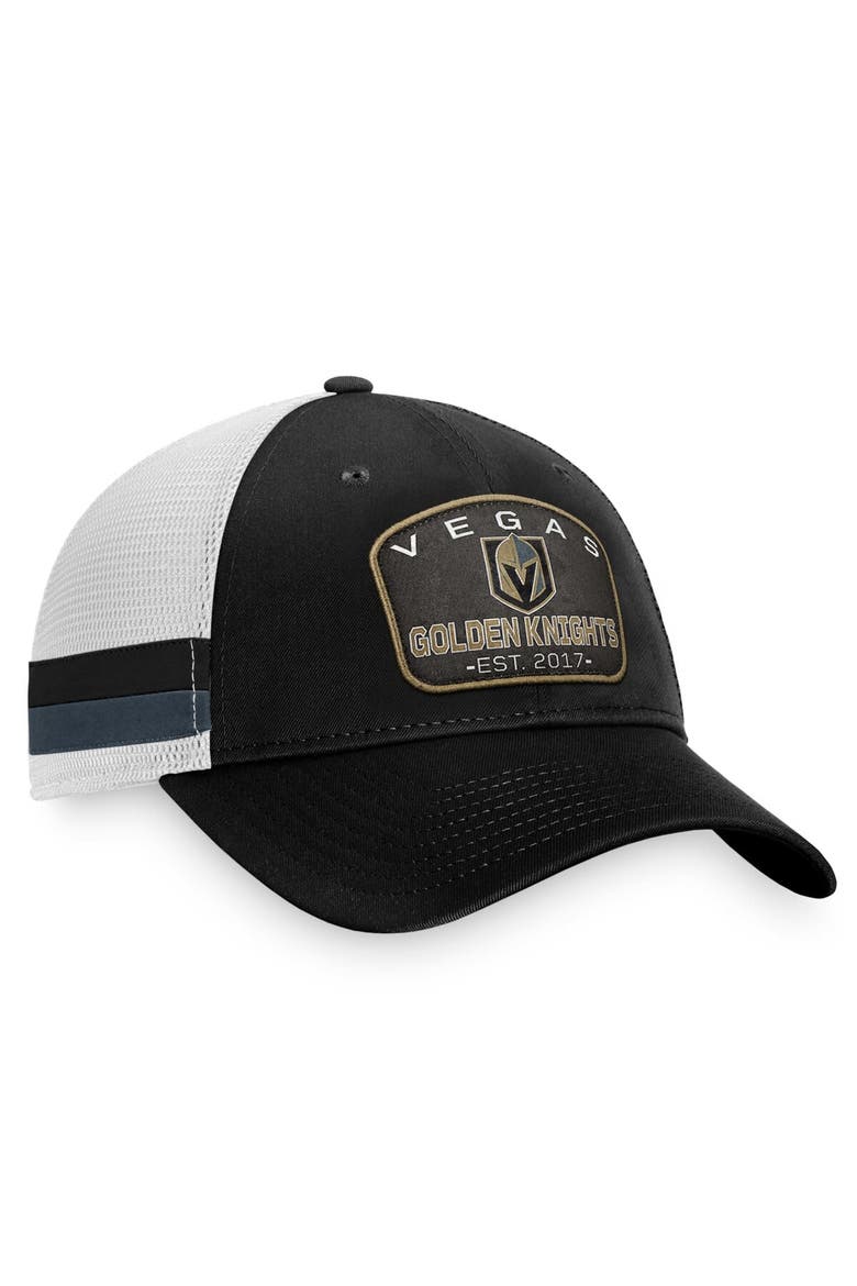 Men's Fanatics Branded Black/White Vegas Golden Knights Fundamental Striped Trucker Adjustable Hat, Alternate, color, Black