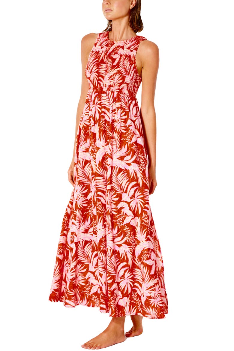 Sun Rays Print Maxi Dress, Alternate, color, RED
