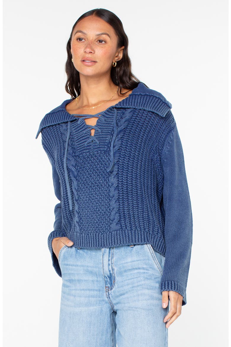 Fair Winds Cotton Lace-Up Sweater, Alternate, color, MAZZARINE