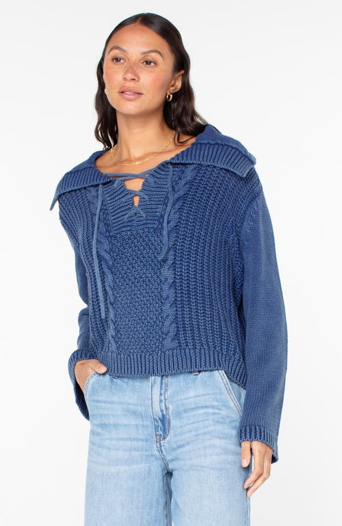 Roxy Fair Winds Cotton Lace-up Sweater In Blue