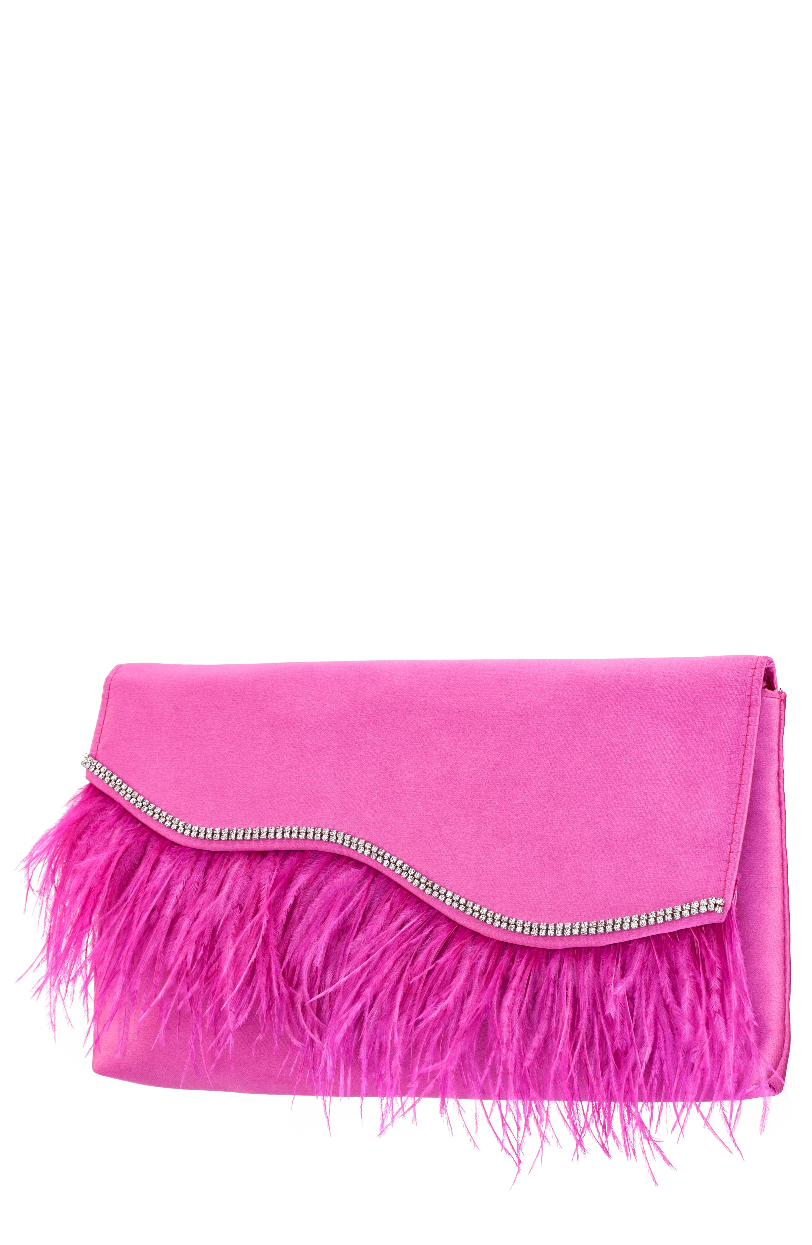 Nina Kaidy Feather Trim Satin Clutch (Women) | Nordstromrack