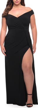 La Femme Simple Plus Size Jersey Off the Shoulder Dress