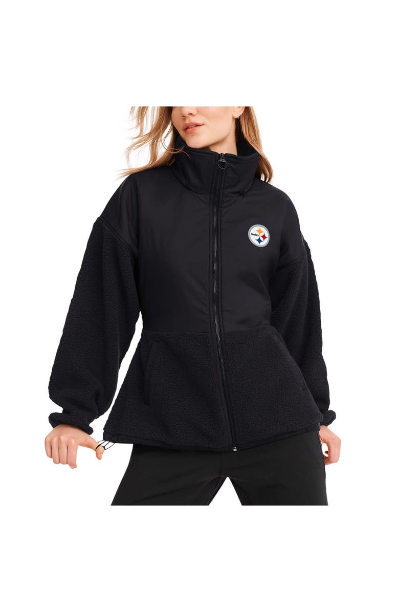 DKNY SPORT Women's DKNY Sport  Black Pittsburgh Steelers Drew Mixed Media Full-Zip Jacket, Main, color, 